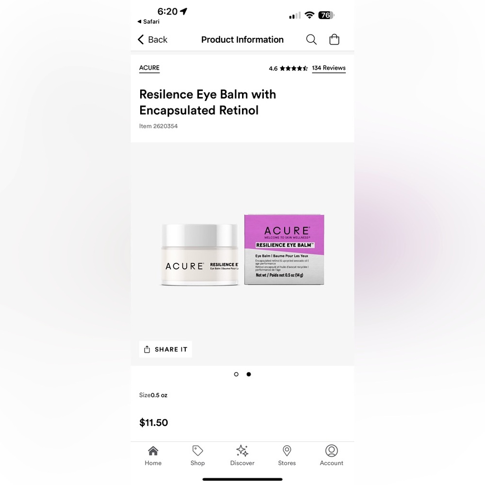 Acure Resilience Eye Balm with Encapsulated Retinol 0.5oz